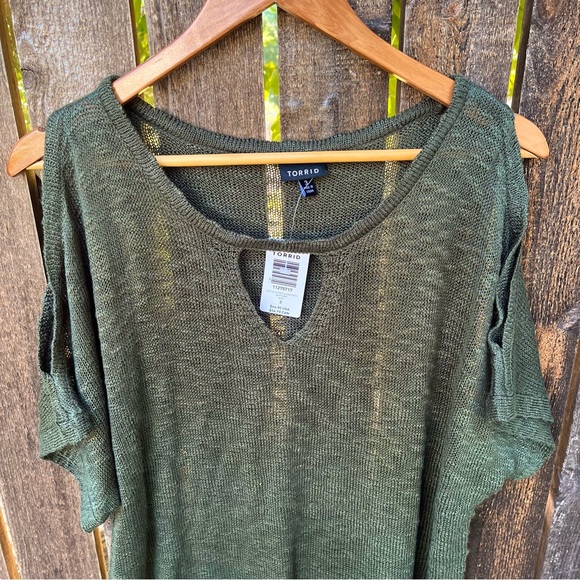 Torrid Olive Green Cold Shoulder Keyhole Short Sleeve Knit Sweater NWT Sz 3X - Picture 4 of 14